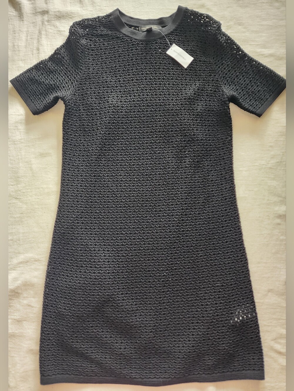 NWT Banana Republic Black Open Knit Viscose Sweater Dress Size S